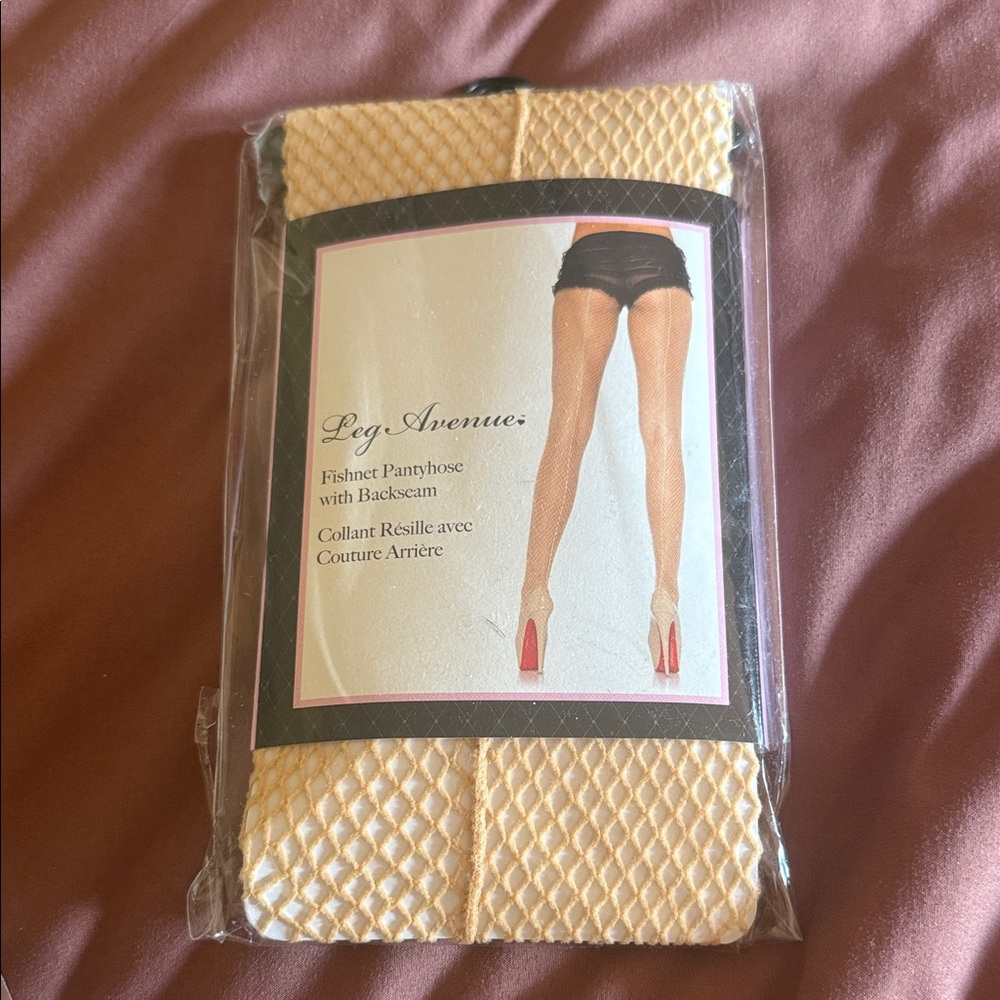 Leg Avenue Cream Fishnet Pantyhose with Backseam